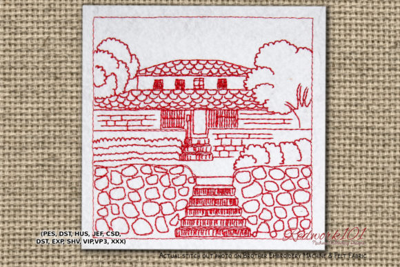 Indian House Village Redwork