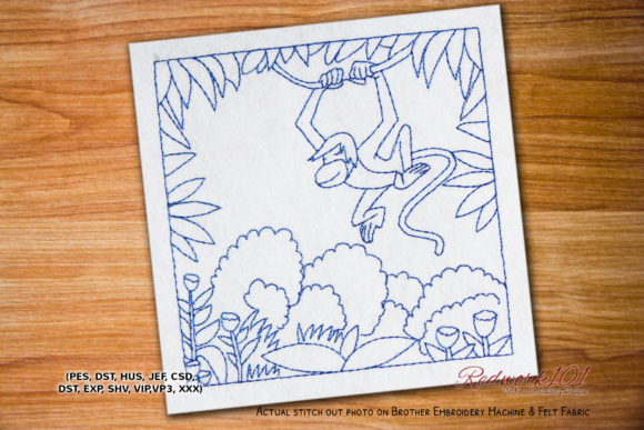 Monkey Hanging on Tree Redwork