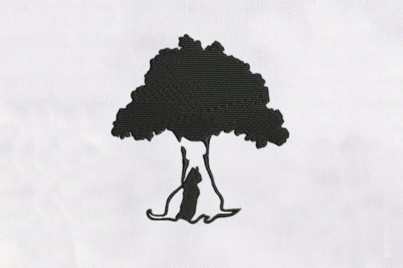 Tree with a Cat Embroidery Design